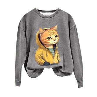 Generic My Orders Placed Recently By Me Sweatshirts for Women UK Plus Size Womens Cute Cat Animal Print Round Neck Long Sleeved Casual Sports Shirt Hooded Sal