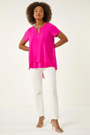 Roman Ring Front Chiffon Overlay Top