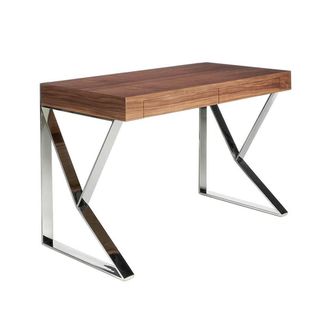Angel Cerd&aacute; Walnut Veneer Desk with Chrome-Plated Steel Legs in Brown
