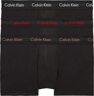 Calvin Klein Mens 3 Pack Low Rise Trunks, Black (B-Bright Camel/Wht/Red Crpt Logo), S