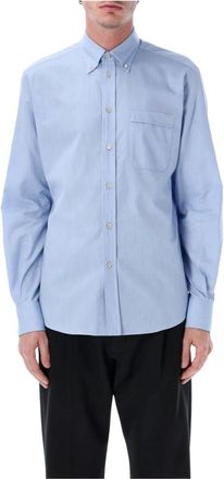 Valentino Garavani Cotton Oxford Shirt met VLogo-borduursel - Heren - Casual Overhemden - Blauw - XL - Katoen - Overhemden