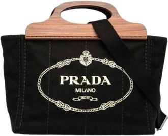 Prada Pre-owned Handbags, female, Black, Size: ONE SIZE Pre-owned Cotton Handbag