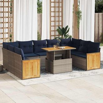 vidaXL Set Sof&aacute;s Jard&iacute;n Y Cojines 10 Pzas Rat&aacute;n Sint&eacute;tico Acacia Gris Vidaxl