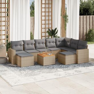 vidaXL Vidaxl - Juego De Sof&aacute;s Jard&iacute;n Con Cojines Beige 10 Pzas Rat&aacute;n Sint&eacute;tico