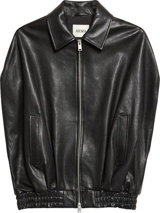 Arma Bina Vegetal Lambskin Leather Cape Jacket in Black at Nordstrom, Size 34