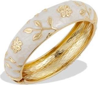 Savvy Cie Jewels Enameled Floral Hinge Bangle Bracelet in Cream at Nordstrom Rack