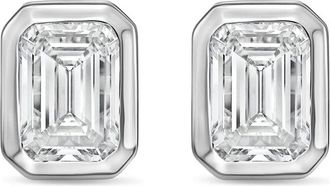 Diana M. Jewels 14Kt White Gold 7.00 cts Lab Grown Emerald Diamond Bezel Studs