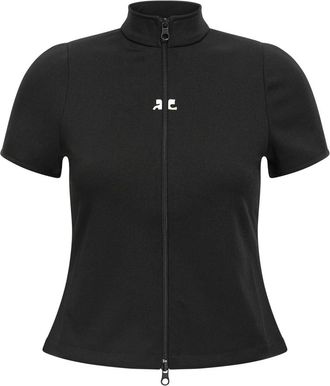 Courr&egrave;ges Interlock Zipped Top - Dames - T-shirts - Zwart - XS - Polyester - Tops