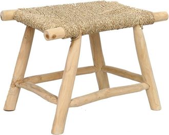 Bazar Bizar Taburete de madera de teca y hierba marina marr&oacute;n 60x40x45cm