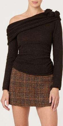 ASTR the Label Fenia Embellished One Shoulder Sweater in Dark Brown at Nordstrom Rack, Size X-Small
