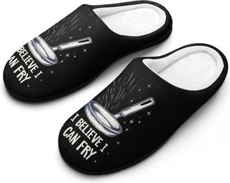 Generic Chef I Believe I Can Fry Mens Slippers Slip On Comfortable Fleece Cotton House Shoes Winter