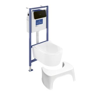 Villeroy & Boch Pack Inodoro Suspendido Sin Reborde Villeroy Et Boch Avento + Estructura De Soporte Viconnect Pro + Asiento Con Cierre Suave + Placa Negra Mate + Tabu