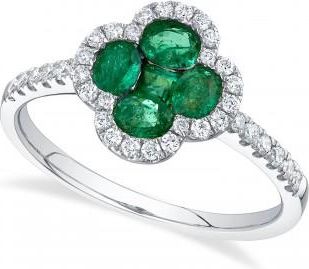 Allurez Diamond & Emerald Clover Ring 14K White Gold (1.00ct)