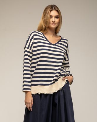 Tantra Gestreepte top met versleten zoom