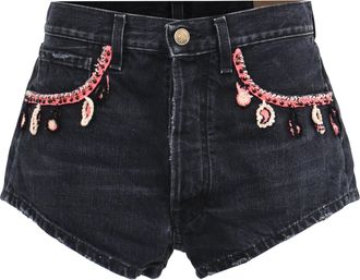 Alanui Inner Energy Crochet Knit Denim Hot Shorts in Navy Blue Cotton