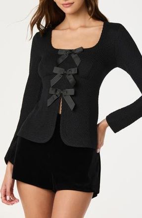 ASTR the Label Split Front Bow Top in Black at Nordstrom Rack, Size X-Small