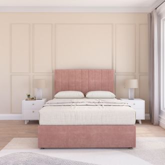 Sloomy Kansas Plush Bed Set With No Drawers Mattress & 26 Headboard in Pink | Size: Small Double