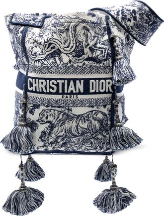 Dior Borsa a secchiello D Bubble in tela con ricamo Toile de Jouy 2021 - Blu