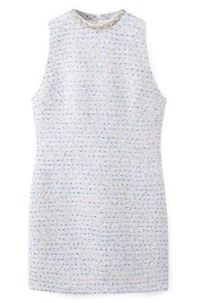 Mango Rhinestone Sleeveless Tweed Dress in Sky Blue at Nordstrom, Size X-Small
