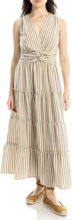 Max Studio Knotted Tiered Maxi Dress in Beige/White Stripe at Nordstrom Rack, Size X-Small