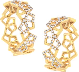 House of Brilliance 14K Yellow Gold 3/4 Cttw Diamond Honeycomb Hoop Earrings