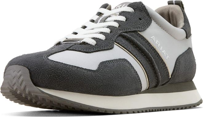Mens Ranch Runner Trainer Shoes in Light Grey Charcoal Suede, D Medium Width, Size 10.5, by Ariat