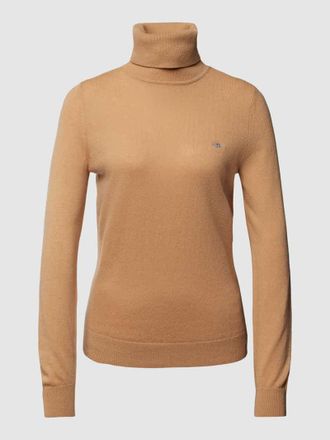 GANT Rollkragenpullover aus Leinen-Mix mit Logo-Stitching in Camel, Größe XS