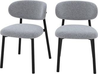 Rendez-Vous Déco Set de 2 sillas en tela jaspeada gris oscuro y patas de metal negro