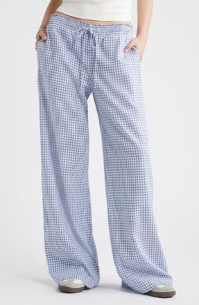 BP. Linen Blend Beach Pants in Blue- White Demi Gingham at Nordstrom, Size Xx-Small