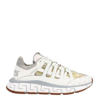 Versace Mens White / Grey / Gold Trigreca Barocco Print Sneakers