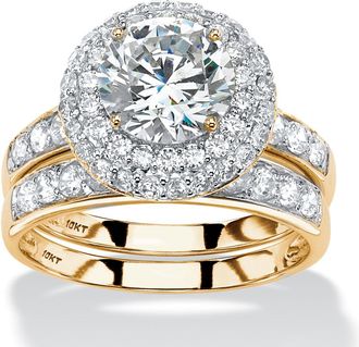 Palm Beach Jewelry 3.16 TCW CZ 10k Gold Halo Wedding Ring Set