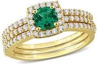 Delmar Set of 3 Lab Grown Semiprecious Stone & Lab Grown White Sapphire Rings in Green/Gold at Nordstrom Rack, Size 8