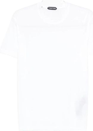 Tom Ford Lyocell Katoen T-Shirt met Ronde Hals - Heren - T-shirts - Wit - L - Katoen - Tops