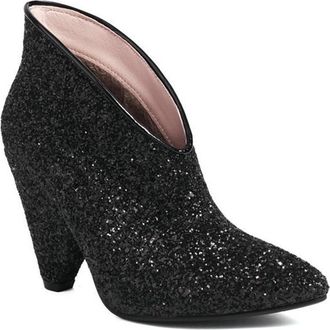 Generic Womens Sequins Sparkly V-Cut Ankle Boots Cone Heel Pointed Toe Slip On Wide Calf Wedding Party Dress Shoes (Black,7.5)