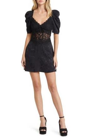 For Love & Lemons Danielle Open Back Lace & Damask Minidress in Black at Nordstrom Rack, Size X-Large