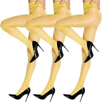 Lechery 5-Pack Glossy Sheer Party Tights for Women in Yellow at Nordstrom, Size Small