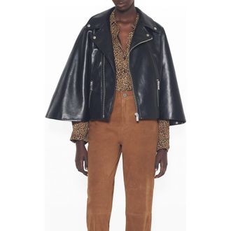 AS by DF Faith Recycled Leather Moto Cape in Black at Nordstrom, Size Medium
