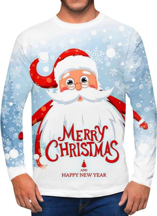 Generic Funny Xmas Jumpers Men Long Sleeves Crew Neck Warm Festive Santa Print Tops Mens Xmas Sweatshirt Christmas Long Sleeve Sweatshirt Mens Christmas Jumpe
