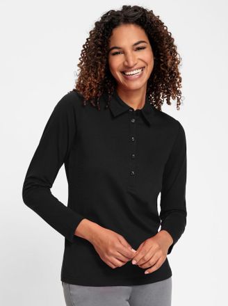 Casual Looks Poloshirt CASUAL LOOKS Poloshirt, Damen, Gr. 36, schwarz, 95% Baumwolle, 5% Elasthan, unifarben, Shirts Poloshirt