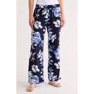 Ellen Tracy Wide-Leg Pants in Navy Bouquet at Nordstrom Rack, Size X-Large