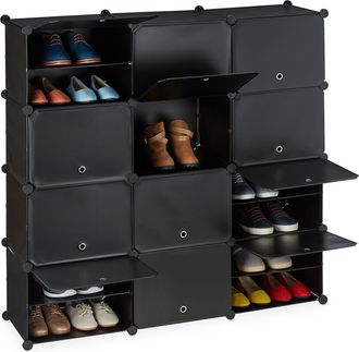 Relaxdays Relaxdays Mueble Zapatero Xxl, Zapatero Modular Con Puertas, 125 X 125 X 31,5 Cm, 24 Compartimientos, Pl&aacute;stico, Negro