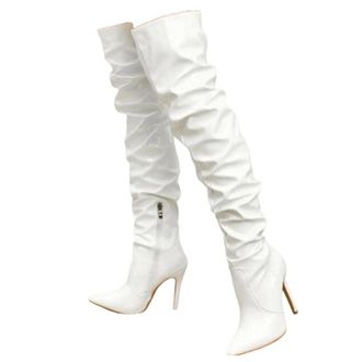 Generic Women Over Knee Patent Leather Boots Pointed Toe Stiletto Heel Side Zipper Casual Long Boot