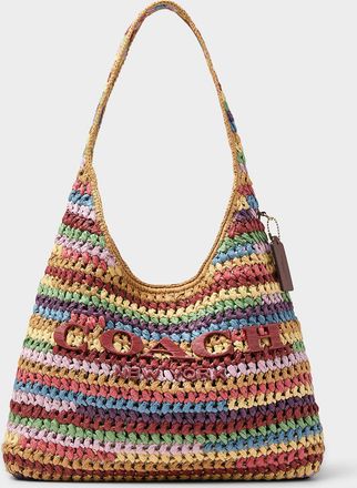 Coach Womens Colourful stripes woven straw hobo bag