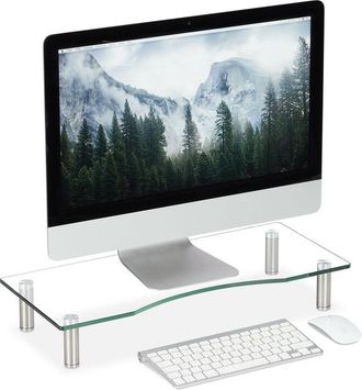 Relaxdays Relaxdays Glass Display Stand, TV Pedestal, Notebook Riser, Height-Adjustable 9-11 cm, W x D: 56 x 24 cm, Clear