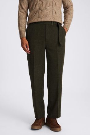 Moss Dark Green Self Belt Trousers