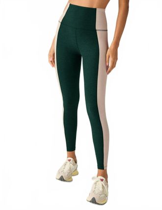 Beyond Yoga Spacedye Vitality Colorblock High Waisted Midi Leg In Dark Spruce Heather Green