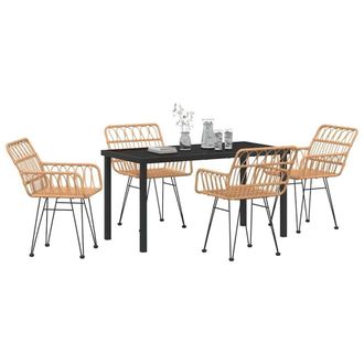 Berkfield Home Modern 5 Piece Garden Dining Set Brown Poly Rattan in Natural