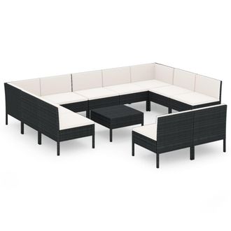 vidaXL Set Muebles De Jard&iacute;n 12 Pzas Y Cojines Rat&aacute;n Sint&eacute;tico Negro Vidaxl