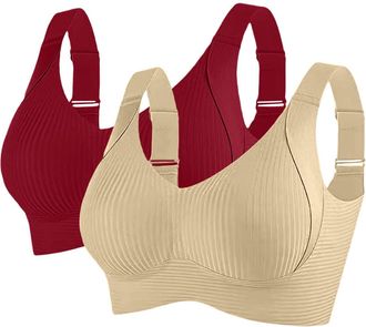 Generic 2/3 Pack Bras for Women Non Wired Seamless Wireless Push Up Bra Comfort Ribbed Plunge Bras Soft Support Full Coverage Everyday Bralettes with Adjustab