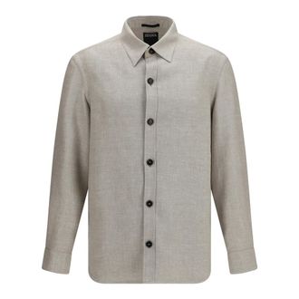 Ermenegildo Zegna Cashmere Linnen en Zijde Overshirt - Heren - Jassen - Beige - Maat: XL Linnen